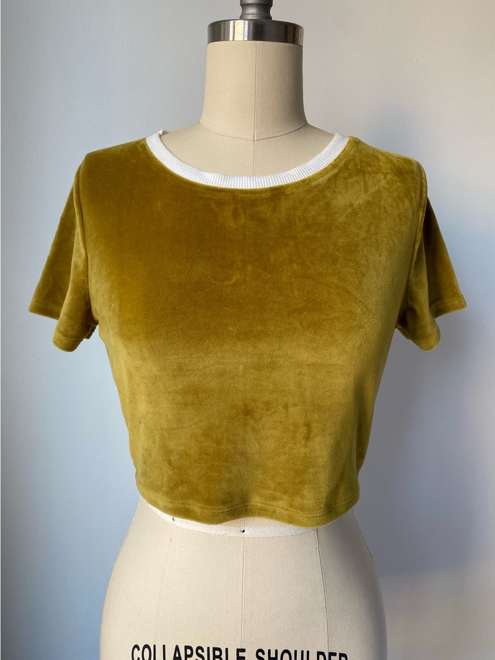Urban Outfitters Chartreuse Green Velvet Crop Top Tee